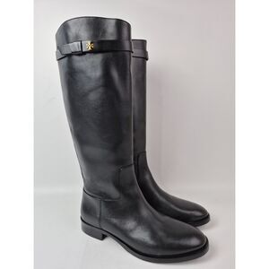 Tory Burch Women's Black Everly Strap Riding Boots Leather Size 10.5 M